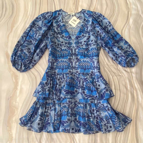 NEW! Sandro Linen Blend Mini Dress 3/4 Sleeves Blue Size 36 (or Small) - $520 - Picture 15 of 16